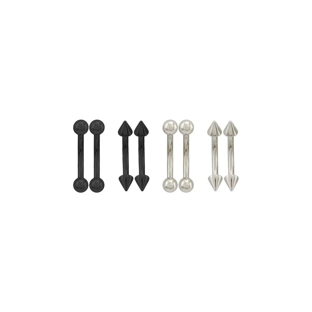 Multi-Pack Black and Silvertone Spike Curved Titanium Barbells 4 Pair - 16 Gauge