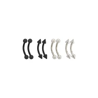 Multi-Pack Black and Silvertone Spike Curved Titanium Barbells 4 Pair - 16 Gauge