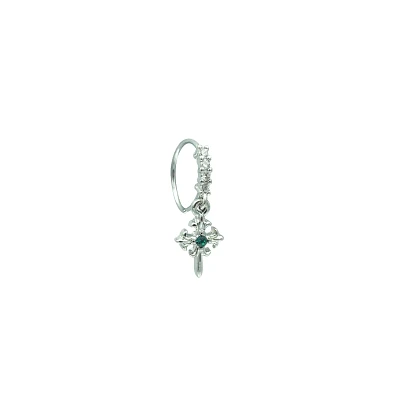 Silvertone CZ Cross Dangle Ring - 20 Gauge