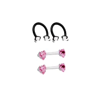 Multi-Pack Black and Pink Heart Horseshoe Rings and Nipple Barbells 2 Pair - 14 Gauge