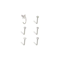 Multi-Pack CZ Butterfly Half Hoop and L-Bend Nose Rings 6 Pack - 20 Gauge