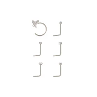 Multi-Pack CZ Butterfly Half Hoop and L-Bend Nose Rings 6 Pack - 20 Gauge