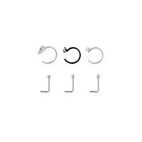 Multi-Pack CZ Crystal Heart Hoop and L-Bend Nose Rings 6 Pack - 20 Gauge