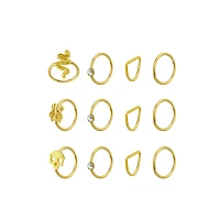 Multi-Pack CZ Goldtone Snake Spider Skull Hoop and Half Hoop Nose Rings 12 Pack - 20 Gauge