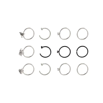 Multi-Pack CZ Moth and Spider Half Hoop Rings 12 Pack - 20 Gauge