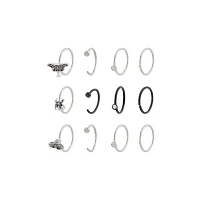 Multi-Pack CZ Moth and Spider Half Hoop Rings 12 Pack - 20 Gauge