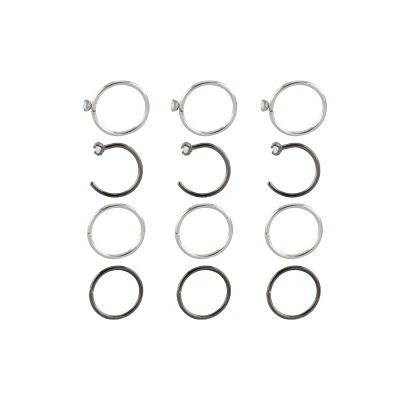 Multi-Pack CZ Silvertone and Hoop and Half Hoop Nose Rings 12 Pack