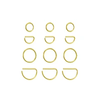 Multi-Pack Goldtone Multi-Size Hoop and Half Hoop Nose Rings 12 Pack - 20 Gauge