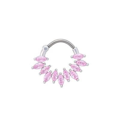CZ Pink Titanium Multi-Gem Septum Ring - 16 Gauge