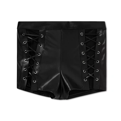 Black Faux Leather Lace-Up Booty Shorts