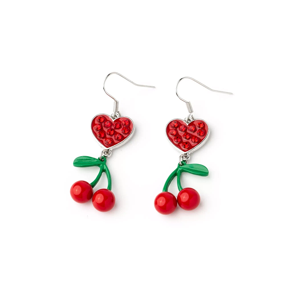 CZ Cherry Heart Dangle Earrings