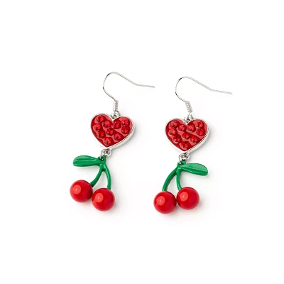 CZ Cherry Heart Dangle Earrings