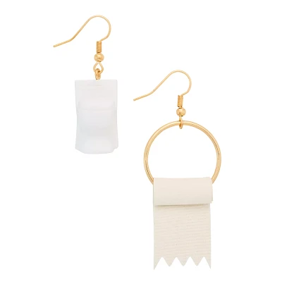 Toilet and Toiler Paper Roll Dangle Earrings