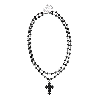 Double Row Rosary Cross Necklace