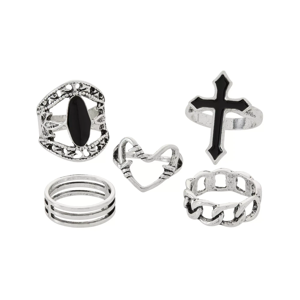 Multi-Pack Cross and Twist Heart Rings - 5 Pack