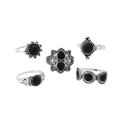 Multi-Pack Black Large Gem Rings - 5 Pack