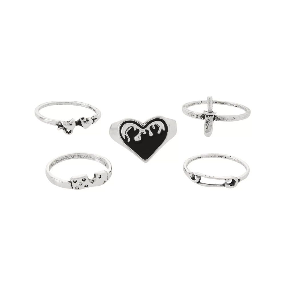 Multi-Pack Heart Safety Pin Dice Rings - 5 Pack