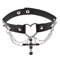 Black Heart Draped Cross Choker Necklace
