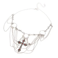 Silver Gothic Cross Draped Choker Necklace