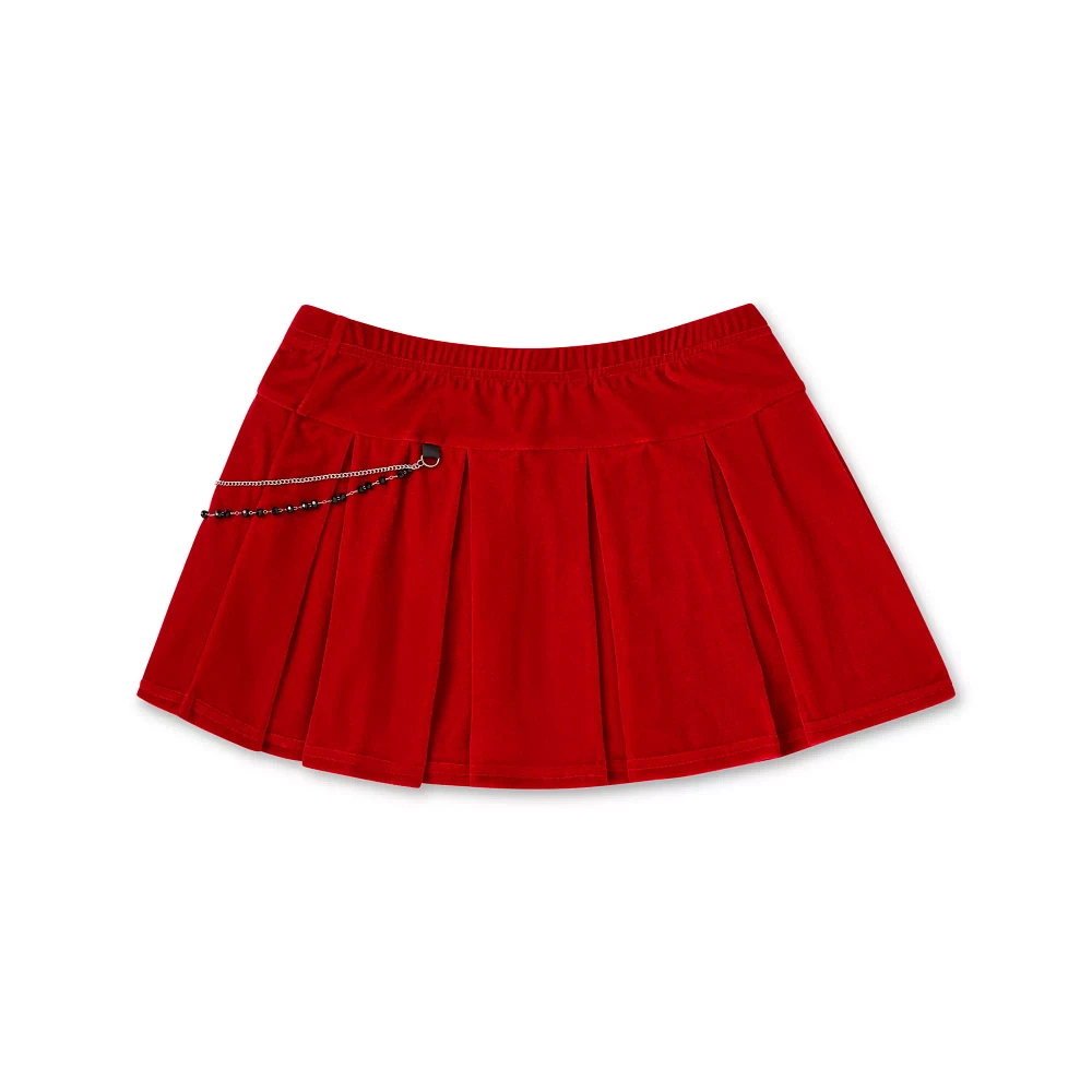 Red Velvet Chain Pleated Mini Skirt