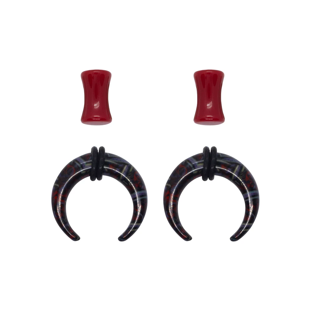 Red and Black Goth Pincher Plugs - 2 Pair
