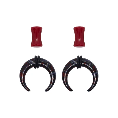Red and Black Goth Pincher Plugs - 2 Pair