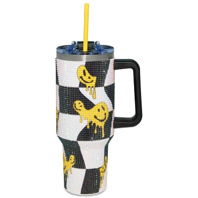 Melting Smiley Rhinestone Travel Tumbler with Straw - 40 oz.