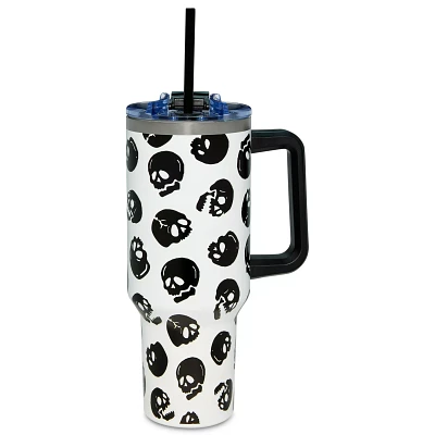 Black and White Glow in the Dark Skull Print Travel Cup with Straw - 40 oz.