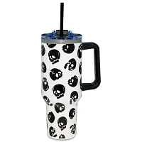 Black and White Glow in the Dark Skull Print Travel Cup with Straw - 40 oz.