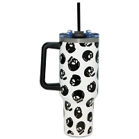 Black and White Glow in the Dark Skull Print Travel Cup with Straw - 40 oz.