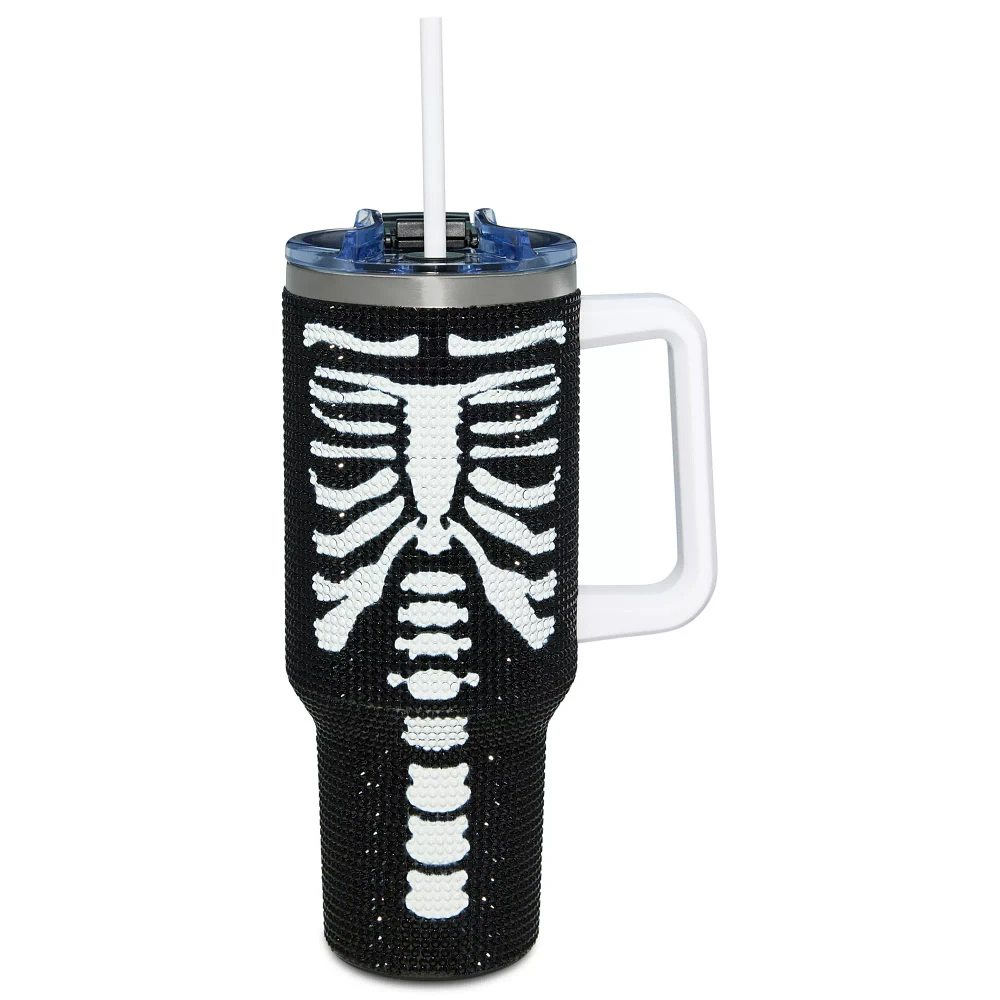 Rhinestone Ribcage Travel Tumbler with Straw - 40 oz.