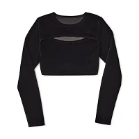 Long Sleeve Black Velvet Cutout Crop Top