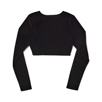 Long Sleeve Black Velvet Cutout Crop Top