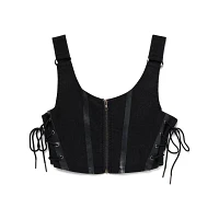 Black Distressed Lace-Up Bralette
