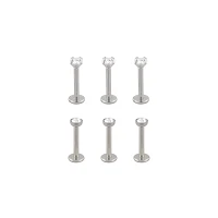 Multi-Pack CZ Silvertone Prong and Bezel Set Labret Lip Rings 6 Pack - 16 Gauge