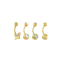 Multi-Pack CZ Butterfly Goldtone Titanium Belly Rings 4 Pack - 14 Gauge