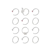 Multi-Pack CZ Titanium Pink Butterfly Nose Hoop Rings 12 Pack - 20 Gauge