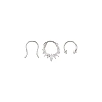 Multi-Pack CZ Titanium Clicker Septum Ring and Retainer and Spiked Horseshoe Ring 3 Pack - 16 Gauge