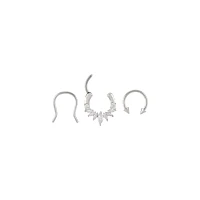 Multi-Pack CZ Titanium Clicker Septum Ring and Retainer and Spiked Horseshoe Ring 3 Pack - 16 Gauge