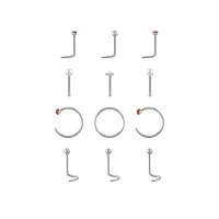Multi-Pack CZ Red Heart Nose Pins L-Bend Hoop and Half Hoop and Screw Nose Rings 12 Pack - 20 Gauge