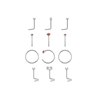 Multi-Pack CZ Bow Nose Pins and L-Bend Hoop and Screw Nose Rings 12 Gauge - 20 Gauge