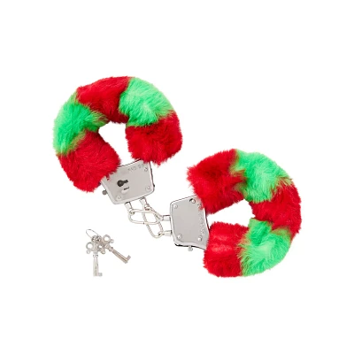 Red and Green Furry Handcuffs