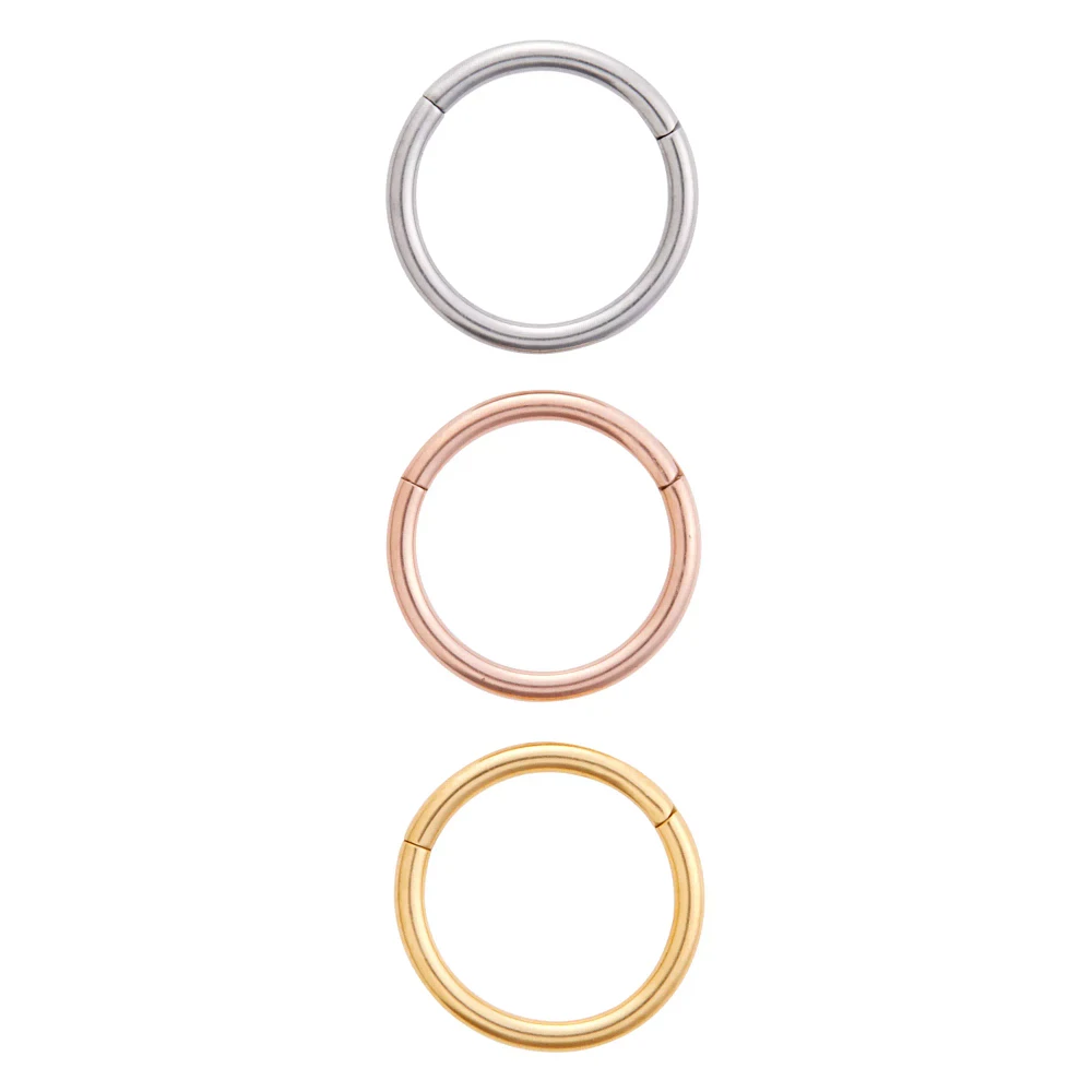 Multi-Pack Gold Silver and Rose Gold-Plated Hinged Hoop Rings - 3 Pack