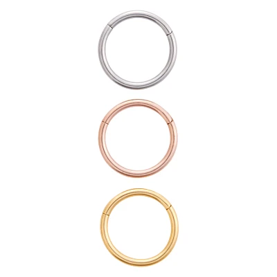 Multi-Pack Gold Silver and Rose Gold-Plated Hinged Hoop Rings - 3 Pack