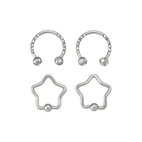Multi-Pack CZ Star Captive Hoop and Horseshoe Rings 4 Pack - 16 Gauge