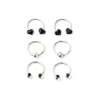 Multi-Pack Black Hearts Captive Rings and Horseshoe Rings 6 Pack - 16 Gauge