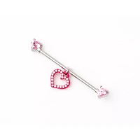 Pink Heart Industrial Barbell - 14 Gauge