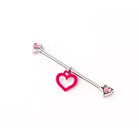 Pink Heart Industrial Barbell - 14 Gauge