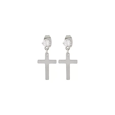 CZ Titanium Cross Stud Dangle Earrings