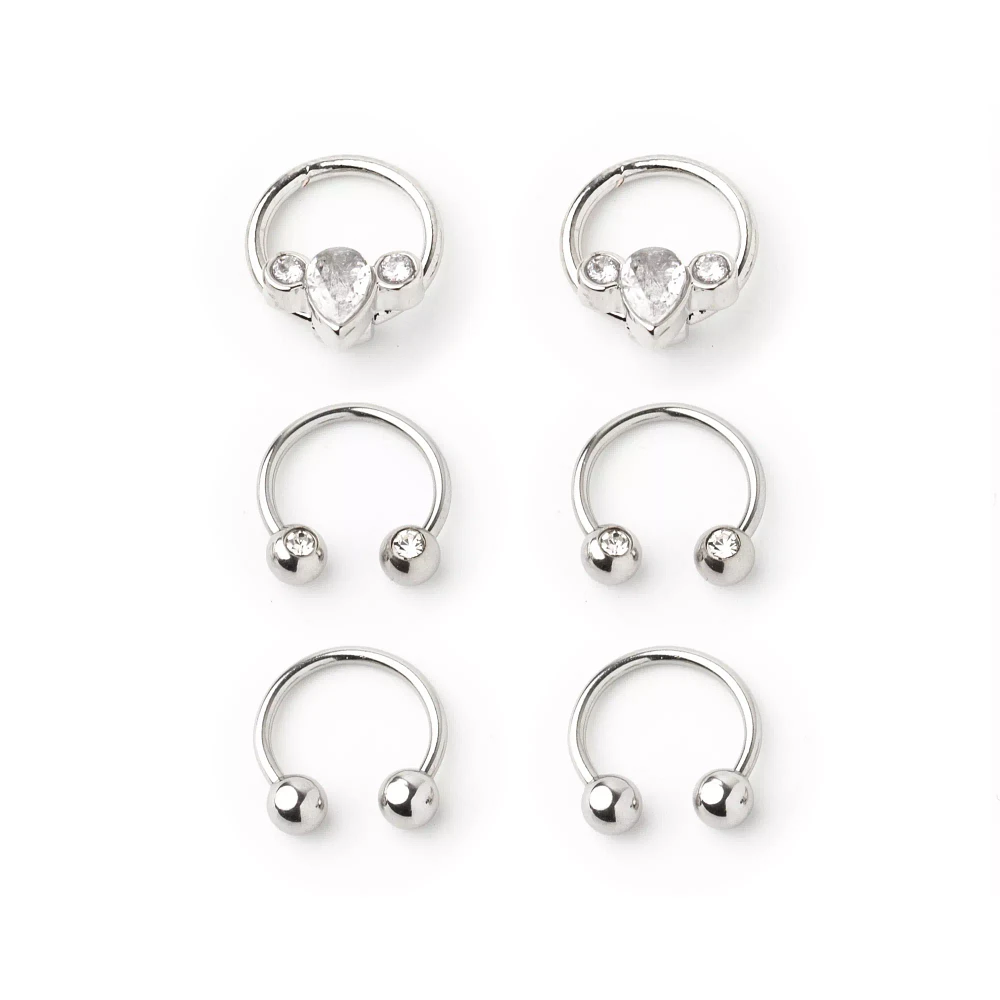 Multi-Pack Gem Captive Rings and Horseshoe Rings 6 Pack - 16 Gauge